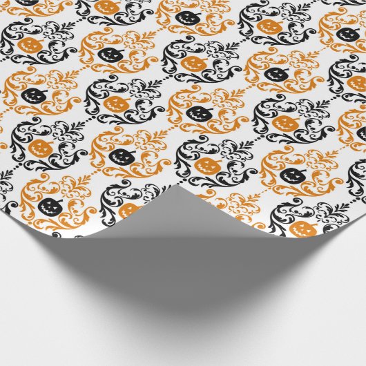 Orange und Black Damask Halloween Pumpkins Geschenkpapier (Ecke)