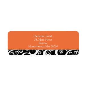 Orange- und Black Damask-Wirbel adressieren Labels