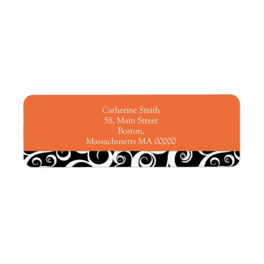 Orange- und Black Damask-Wirbel adressieren Labels (Vorne)