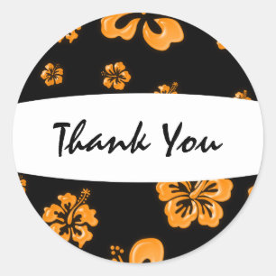Orange und Black Elegante Hibiskus Blumenaufkleber Runder Aufkleber