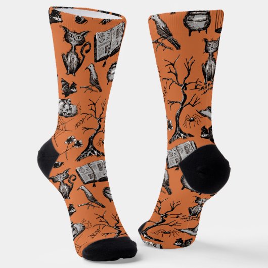 Orange und Black Fun Spooky Halloween Socken (Gewinkelt)