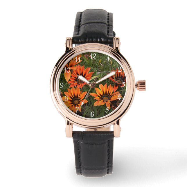 Orange und Black Gazanias Watch Armbanduhr (Vorderseite)