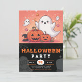 Orange und Black Ghosts Pumpkins Halloween Einladung (Stehend Vorderseite)