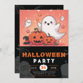 Orange und Black Ghosts Pumpkins Halloween Einladung (Vorne/Hinten)