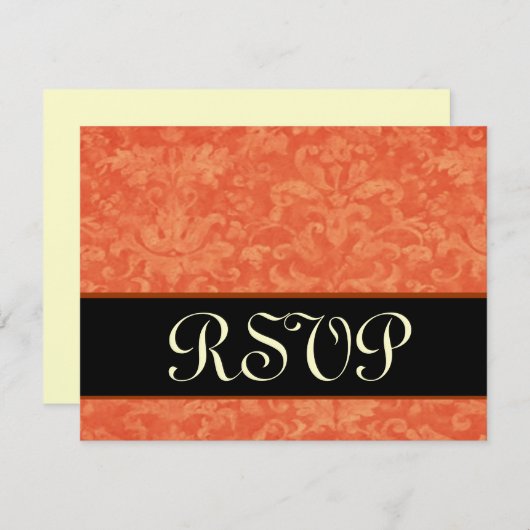Orange und Black Grunge Damask UAWG Wedding RSVP Karte (Vorne/Hinten)