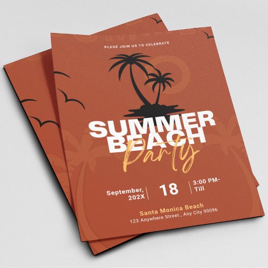Orange und Black Illustration Summer Beach Party Einladung