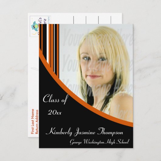 Orange und Black Mod Stripes Abschluss Postkarte (Vorne/Hinten)