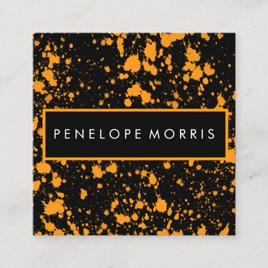 Orange und Black Paint Spritzer Beauty Stylist Quadratische Visitenkarte (Vorderseite)