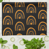 Orange und Black Rainbows Fledermäuse Schwarzes Ha Geschirrtuch (Gefaltet)