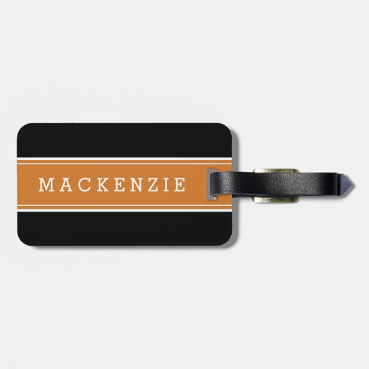 Orange und Black Rugby Strip Custom Monogram Gepäckanhänger (Rückseite horizontal)