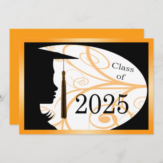 Orange und Black Silhouette 2025 Card Einladung (Vorne/Hinten)