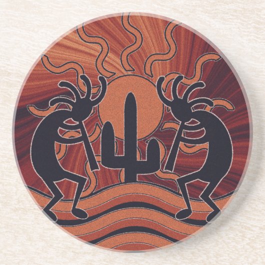 Orange und Black Southwestern Design Kokopelli Sandstein Untersetzer (Vorne)