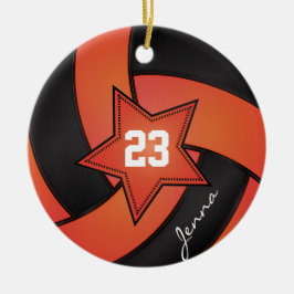 Orange und Black Star Volleyball Keramik Ornament