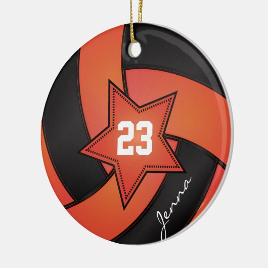 Orange und Black Star Volleyball Keramik Ornament (Links)