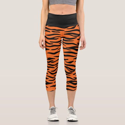 Orange und Black Tiger Streifen Muster Capri Leggings (Vorderseite)