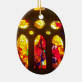 Orange und Blau beflecktes GlassOval Keramikornament (Hinten)