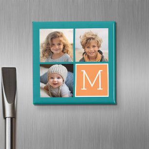 Orange- und Blau-Instagram-Fotocollage-Monogramm Magnet