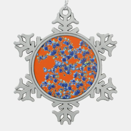 orange und blau schneeflocken Zinn-Ornament (Vorderseite)