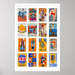 Orange und Blau Streichholzschachtel Etikett Colla Poster