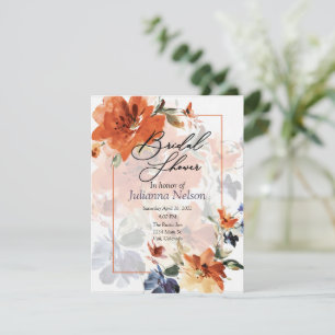 Orange und blaue Aquarell-Herbstblumen Einladung