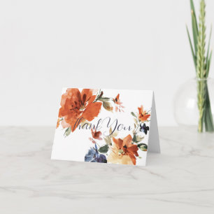 Orange und blaue Aquarellblumen Dankeskarte