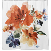 Orange und blaue Aquarellblumen Duschvorhang (Vorderseite)