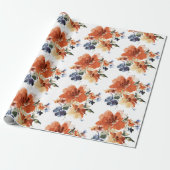 Orange und blaue Aquarellblumen Geschenkpapier (Ungerollt)