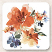 Orange und blaue Aquarellblumen Getränkeuntersetzer (Vorderseite)