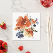 Orange und blaue Aquarellblumen Serviette (Beispiel)