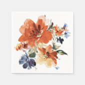 Orange und blaue Aquarellblumen Serviette (Vorderseite)