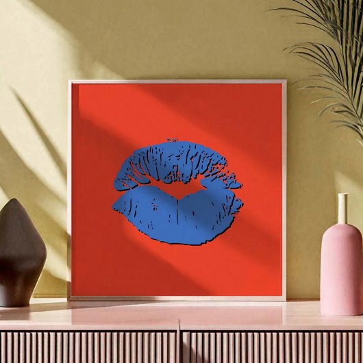 Orange und blaue küssende Lippen Poster