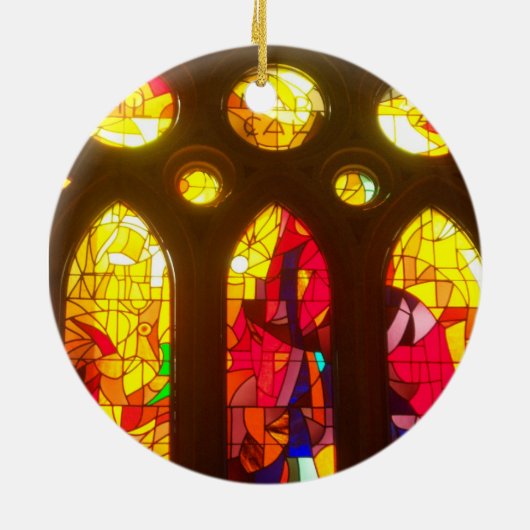 Orange und blaues Buntglas Keramik Ornament (Hinten)