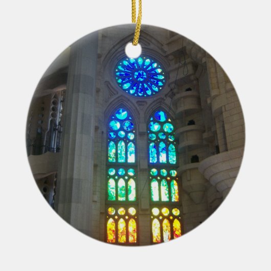 Orange und blaues Buntglas Keramikornament (Vorne)