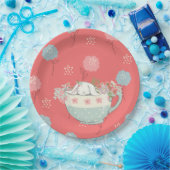 Orange und blaues Häschen in ein Teacup-den Blumen Pappteller (Party)