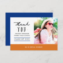 Orange und Blue Abschluss Foto Danke, Karte