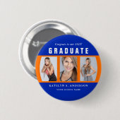 Orange und Blue Abschluss FotoCollage Custom Button (Vorne & Hinten)