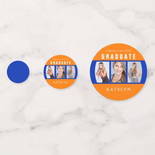 Orange und Blue Abschluss FotoCollage Custom Konfetti (Vorderseiten)