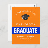 Orange und Blue Abschluss Glückwünsche Postkarte (Vorne/Hinten)