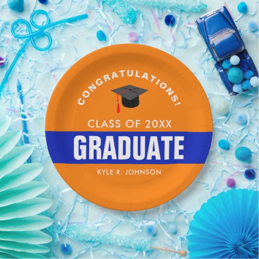 Orange und Blue Abschluss Personalisiert Pappteller (Party)