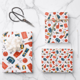 Orange und Blue Basketball Geschenkpapier Set