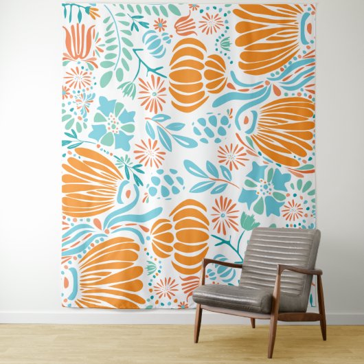 Orange und Blue Boho Floral Wandteppich (Beispiel)