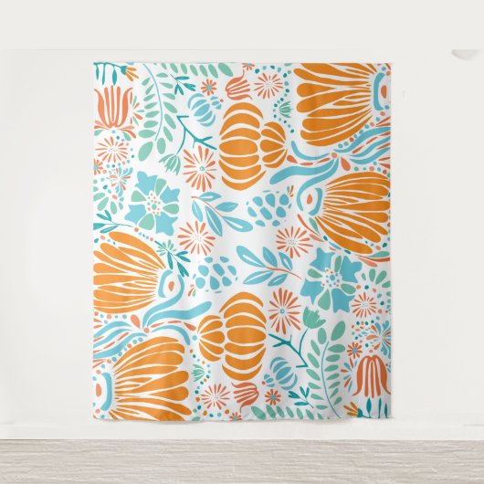 Orange und Blue Boho Floral Wandteppich (Vorderseite)