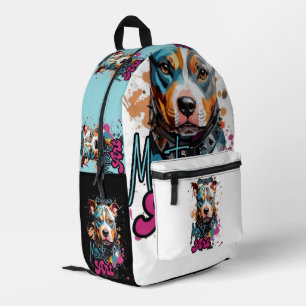 Orange und Blue Bold Dog Portrait Bedruckter Rucksack