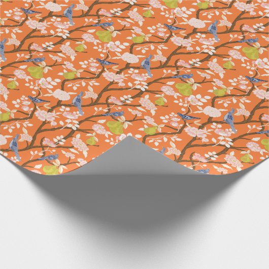 Orange und Blue Chinoiserie Birds Geschenkpapier (Ecke)