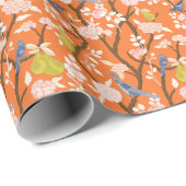 Orange und Blue Chinoiserie Birds Geschenkpapier (Rolleneckpunkt)