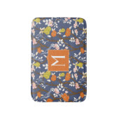 Orange und Blue Chinoiserie Birds Monogram Badematte (Vorderseite Vertikal)