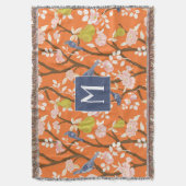 Orange und Blue Chinoiserie Birds Monogram Decke (Vorderseite Vertikal)