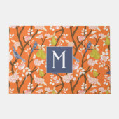 Orange und Blue Chinoiserie Birds Monogram Fußmatte (Vorderseite)