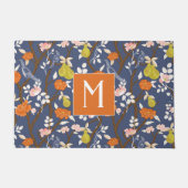 Orange und Blue Chinoiserie Birds Monogram Fußmatte (Vorderseite)