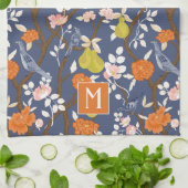 Orange und Blue Chinoiserie Birds Monogram Geschirrtuch (Gefaltet)